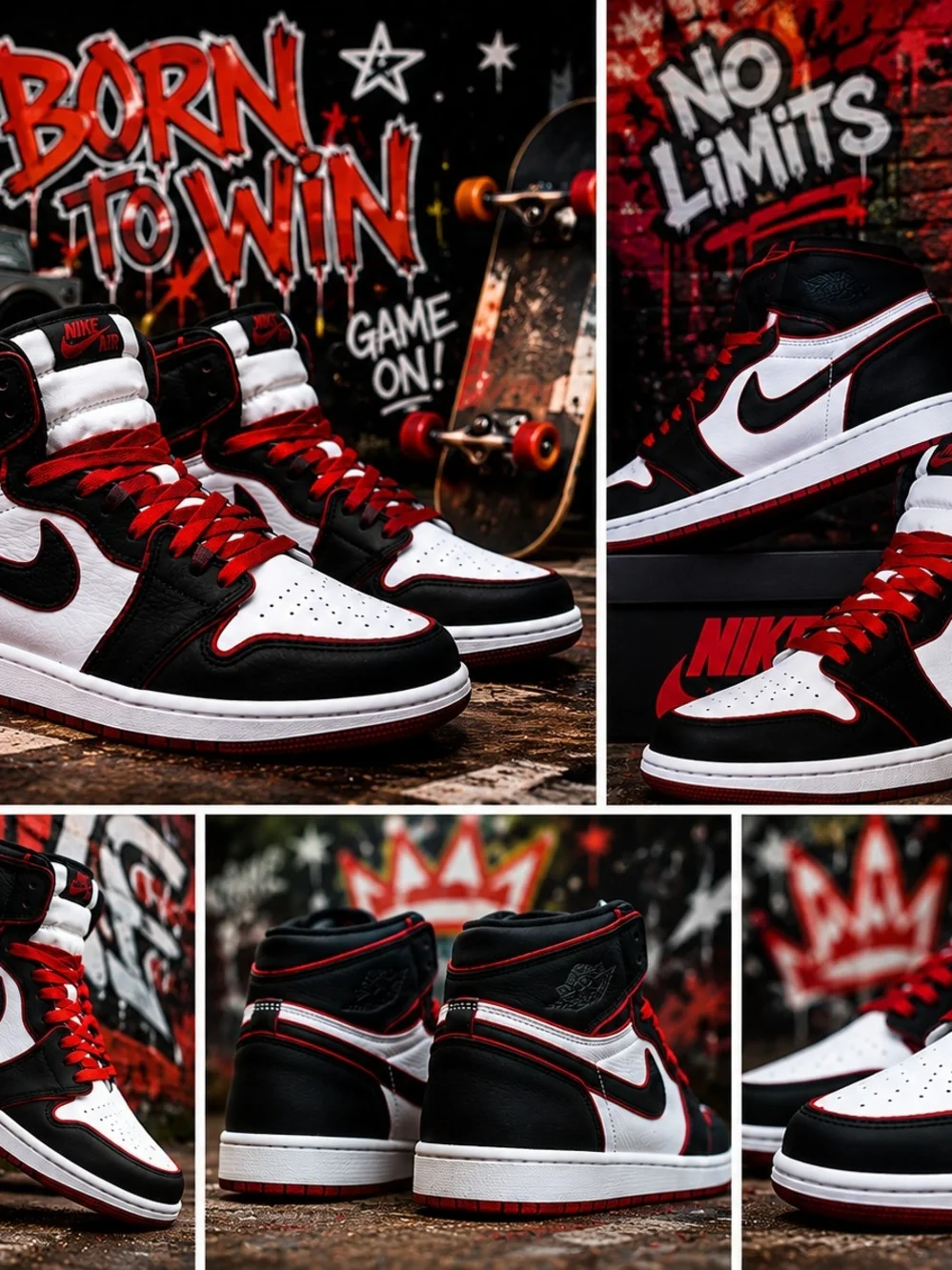 Nike Kids Black/White/Red Skate High-Top Sneakers